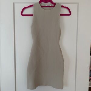 Babaton Taupe Ribbed Mini Dress